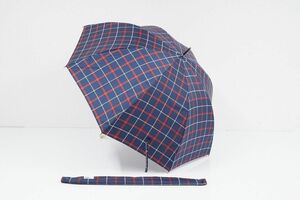 A8063 unnurella by w.p.c 傘 USED美品 アンヌレラ 濡らさない傘 強力撥水 UV ラインチェック ネイビー 収納袋付き 58cm グラス骨 C