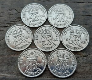 幸せのシックスペンス イギリス 7枚セットラッキー6ペンス 本物古銭英国コイン 美品です19.5mm 2.8gram 英国