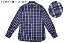 Y-3750★送料無料★超美品★TOMMY HILFIGER トミーヒルフィガー Custom Fit 80's 2 Ply Fabric★ネイビー チェック 長袖 B/D シャツ Ｍ_画像1