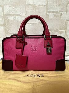 美品！LOEWE ロエベ アマソナ 28 ハンドバッグ ピンク×ブラウン レザー