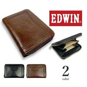 【全2色】EDWIN エドウイン リアルレザー ラウンドファスナー コインケース 小銭入れ ミニ財布 　色：チョコ　EDWS004