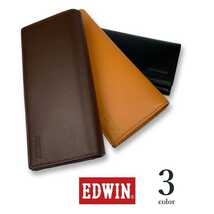 全２色　EDWIN（エドウィン）リアルレザー 二つ折り ロングウォレット 長財布 かぶせ サイフ　色：キャラメル　EDWL001_画像2