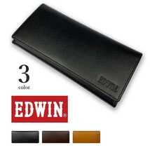全２色　EDWIN（エドウィン）リアルレザー 二つ折り ロングウォレット 長財布 かぶせ サイフ　色：キャラメル　EDWL001_画像1