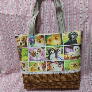ハンドメイド切り替えミニトートバッグ(犬柄)
