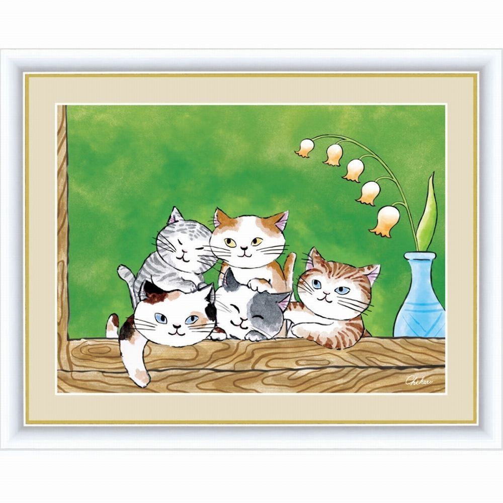 ☆送料無料・千春『癒しのねこ（F6号）』高精彩工芸画 絵画 動物画