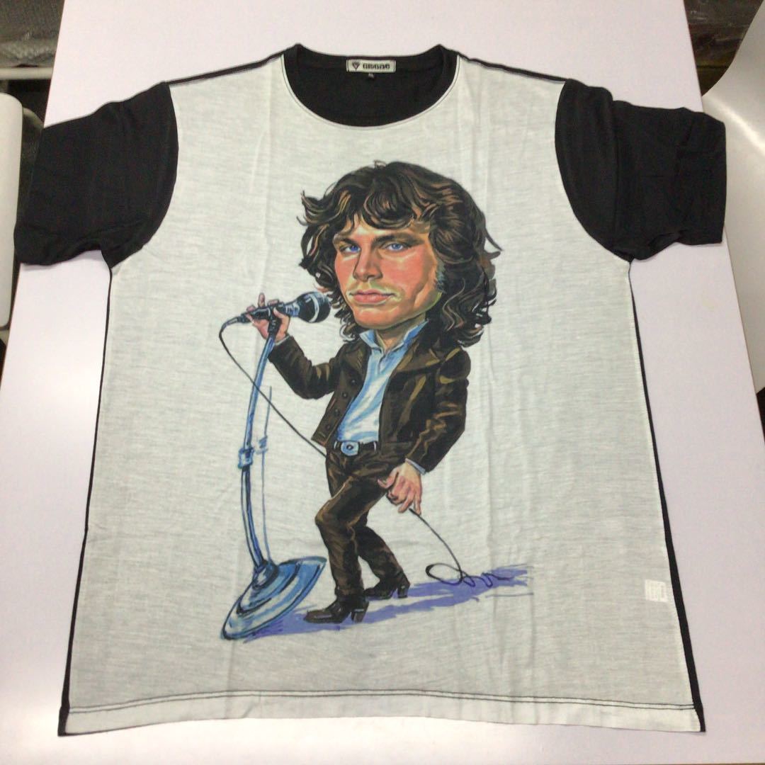 DBR5C. T-shirt illustration groupe taille XL Jim Morrison Jim Morrison La caricature des portes, manche courte, Taille XL et plus, autres