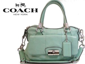 ●本物 COACH コーチ 14782 クリスティンレザー サッチェル 2WAYバッグ ショルダーバッグ ハンドバッグ ターコイズ