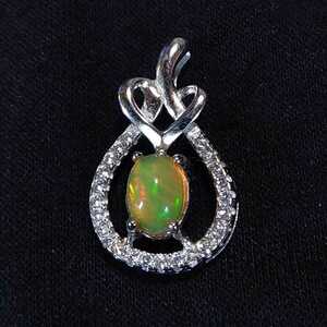  Precious opal & zirconia silver 925 pendant top . color beautiful. 