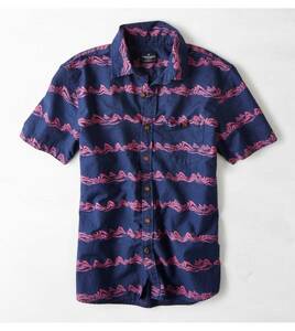 * AE アメリカンイーグル プリント 半袖シャツ AEO Patterned Short Sleeve Button Down Shirt S / Navy *