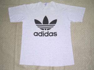 90s USA製 アディダス adidas 両面デカロゴ Tシャツ M 白杢/黒 vintage