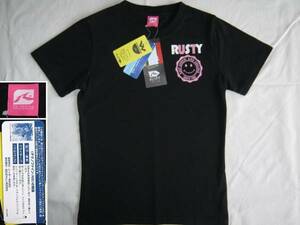 ★新品 RUSTY ラスティ スマイル柄 ニコちゃん Tシャツ 140 黒 KIDS キッズ 子供服 UVカット テクノファインNS 吸汗・速乾 ドライキープ★