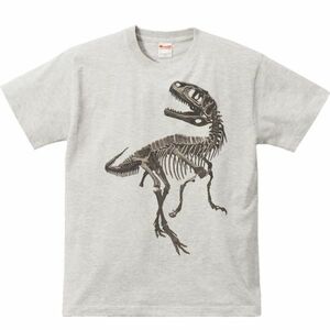 恐竜の全身骨格（化石） /半袖Ｔシャツ/メンズM/杢・新品・メール便 送料無料