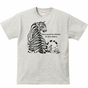 虎の親子/半袖Ｔシャツ/メンズM/杢・新品・メール便 送料無料