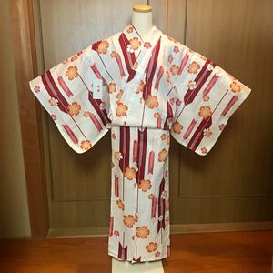 新品＊綿麻浴衣 上品で華やかな花柄 大人浴衣＊矢絣