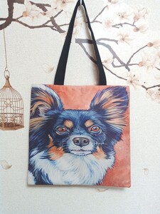 パピヨン 油絵風 トートバッグ ショッピングバック エコバック 折りたたみ