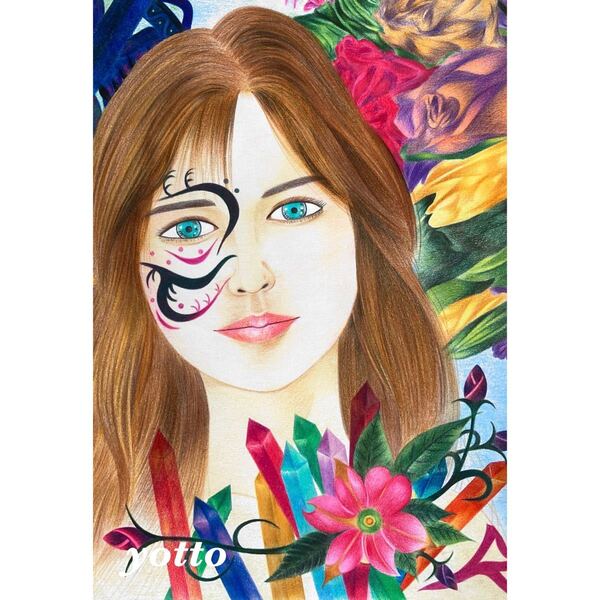 色鉛筆画「 precious 」A4・額付き◇◆手描き◇原画◆yotto◇