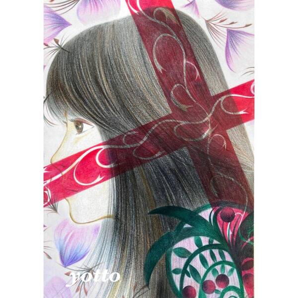 色鉛筆画「 秋懐 」A4・額付き◇◆手描き◇原画◆yotto◇