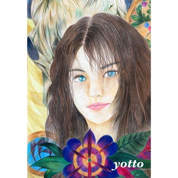 色鉛筆画「 鼓動 」A4・額付き◇◆手描き◇原画◆yotto◇