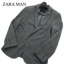 ZARA MAN ザラ マン 通年 エンブレム刺繍★ 2B ブレザー ニットスウェット テーラード ジャケット Sz.S　メンズ グレー　C2T00303_1#O_画像1