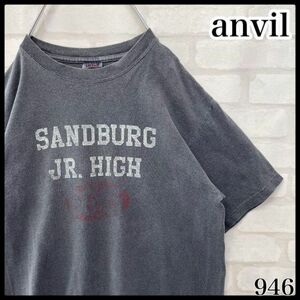 【大人気】anvil アンビル くすみグレー フロントプリント Tシャツ メンズ Mサイズ