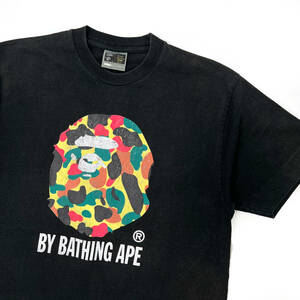 90s 希少!!レア!!◆A BATHING APE アベイシングエイプ BIGプリント 初期 半袖 Tシャツ 黒 ブラック L 90年代 ビンテージ ストリート 日本製