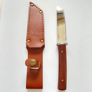 フルタング ナイフ 木製グリップ ブラウン シース 付き 鏡面仕上 新品