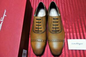  regular price 10.5 ten thousand jpy ^ unused goods Salvatore Ferragamo gun chi-ni race up business shoes 71/2EEE( Japan size 26cm) Brown 