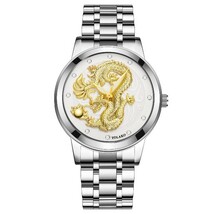 i67W メンズ腕時計 ホワイト/ゴールド 3Dドラゴン 3針 アナログ クオーツ 新品 送料無料_画像1