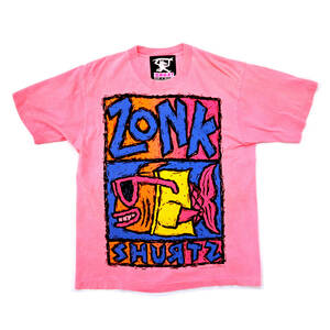 送料無料 80s ビンテージ ZONK Tシャツ ビーチ サーフ スケート 80年代 メンズ 古着 ピンク アメカジ アート art 90s 90年代 ストリート