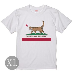 新品 CALIFORNYA REPUBLIC 猫 パロディTシャツ XL 半袖Tシャツ メンズ レディース 男女兼用 白 重ね着