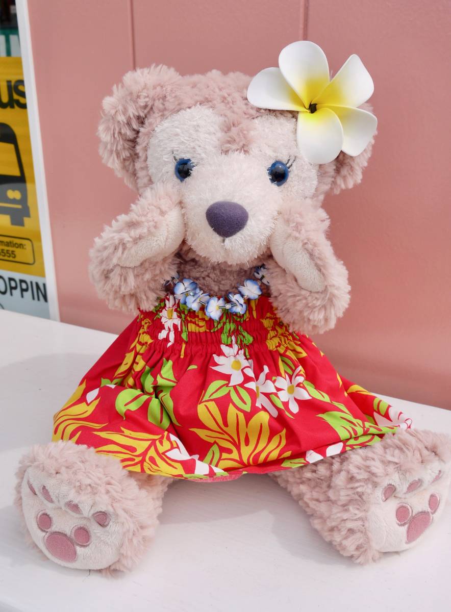 ★Sherry May Costume ★S-size Muumuu & Lei & Hair Accessory/Handmade/Disney/Duffy Red x Ulu Leaf & Tiare, character, Disney, Duffy