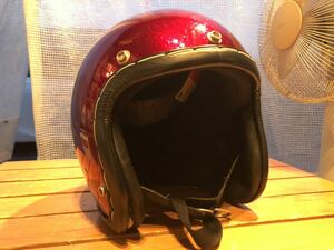 立花 ジェットヘルメット 赤ラメ 中古 SHM 59-60 LARGE そこそこ使用感あります