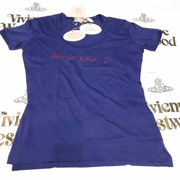 送料込●新品●価-28600円 Vivienne Westwood イタリア製半袖ストレッチTシャツ ブルー ①ユニセックスMサイズ ヴィヴィアンウエストウッド