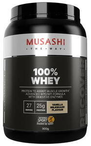 MUSASHI（ムサシ）100% ホエイプロテイン アドバンス WPC/WPI バニラ ミルクシェイク 900g / ローカーボ / 低炭水化物 / 高タンパク