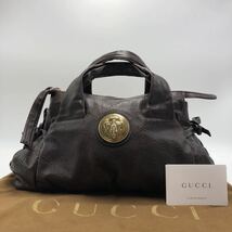 1円【極美品】 GUCCI ハンドバッグ シマ ヒステリア クリスタル ゴールド金具 ロゴ グッチ トートバッグ 茶色 レザー ホースビット 197920_画像1