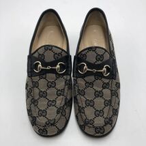 1円【極美品】 GUCCI パンプス GG キャンバス レザー ホースビット ゴールド金具 レディース 靴 ヒール シューズ ローファー グッチ 36C_画像2