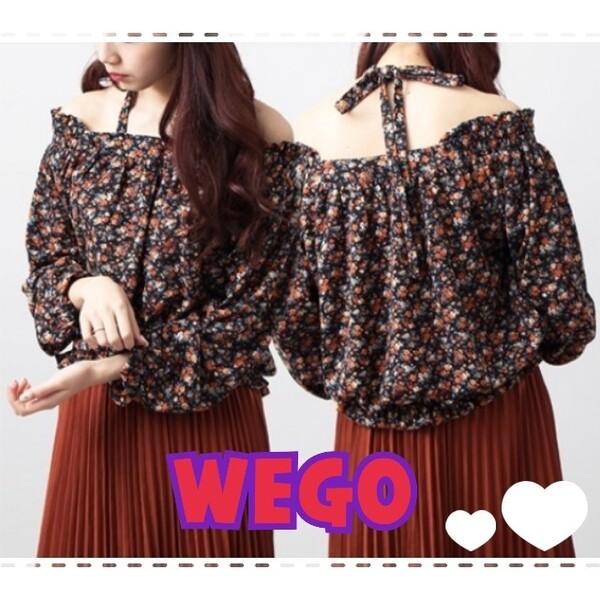 ▼最終価格▼【新品】WEGO/ブラック*M/オフショルダーニットソー小花柄/ウィゴー黒色フラワー*3wayアレンジ肩だしフェミニン