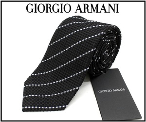 5万新品◆GIORGIO ARMANIアルマーニ 黒ストライプシルクネクタイ1円
