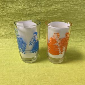 【 スワンキー 】グラス ブルー & オレンジ 2個セット / 送料込 / ベッツィー Betsy 青 橙/ アメリカン ヴィンテージ キッチン