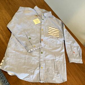 Mサイズ★ランドリーlaundry★7分袖シャツ★タグ付新品未使用★予備ボタン付★送料無料カラフルボタン★淡青薄青水色ライトブルー
