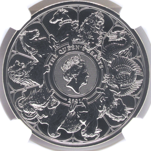『高鑑定』2021年 イギリス 5ポンド 銀貨(白銅貨) MS69 DPL クイーンズビースト エリザベス女王