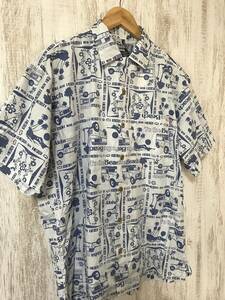 323☆【アロハ ハワイアン オープンカラーシャツ】CHUMS チャムス L 水色柄 アロハシャツ