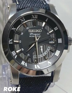 日本限定コラボモデル 岡山デニム×SEIKO 新品 SEIKO セイコー 腕時計 プルミエ キネティックドライブ メンズ ブラック×シルバー 