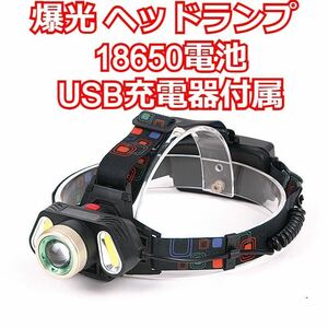 LED ヘッドライト ヘッドランプ USB充電式 ヘッドバンドタイプ 高輝度 3灯 COBライト 140000Lux 作業灯 BBQ 釣り キャンプ 登山