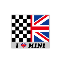 （シルバー）ミニクーパ― ユニオンジャック チェッカー ステッカー 8cm 1枚 国旗 イギリス mini ドレスアップ かわいい I LOVE MINI_画像1