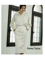 未使用【エマテイラー】Emma Taylor ホワイトデニムスカート(38)定価9,000+tax タグ付き 膝丈 タイト_画像1