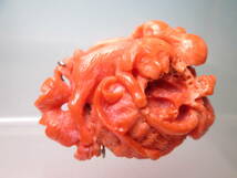 【江月】アンティーク・本珊瑚 花籠に子犬彫刻の帯留め 10,05g_画像6