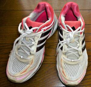 即決・送料込★adidas アディダス★メッシュ ランニング ジョギングシューズ ADISN GLIDE 3W U44122★白x銀xピンク US7.5(24.5㎝)