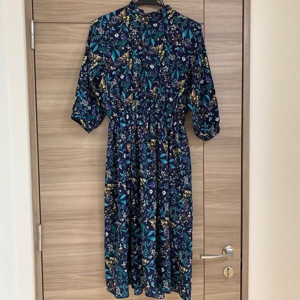 【美品】花柄 ワンピース 五部袖 ドレス ブラウス