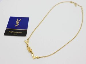 【美品】イブサンローラン 英字 ストーン ロゴ YSL ネックレス ゴールド Yves Saint Laurent ヴィンテージ プレゼント 結婚式 ny30